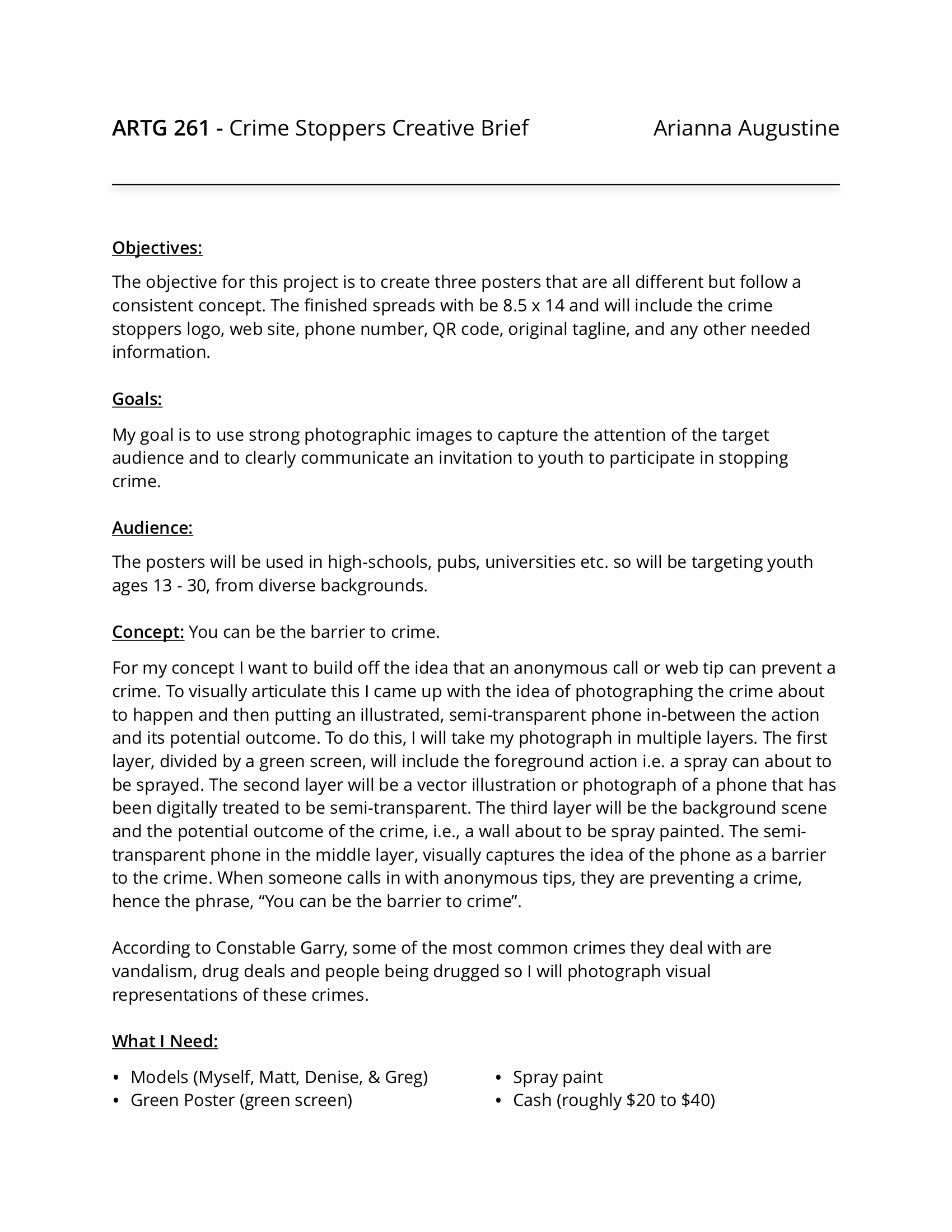 page one of creative brief for poster contest